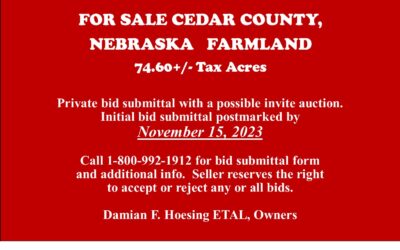 For Sale in Cedar County, Nebraska 74.60 +/- tax acres SOLD